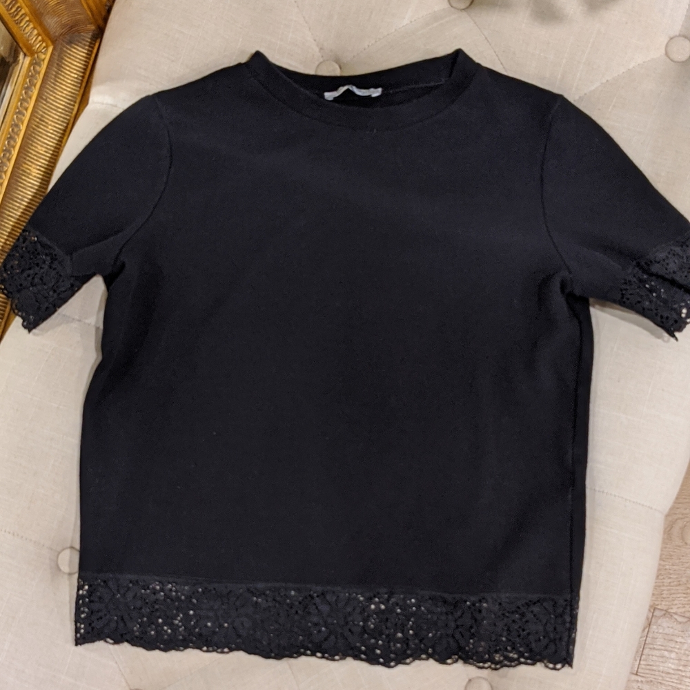 Zara trafaluc black lace trim top